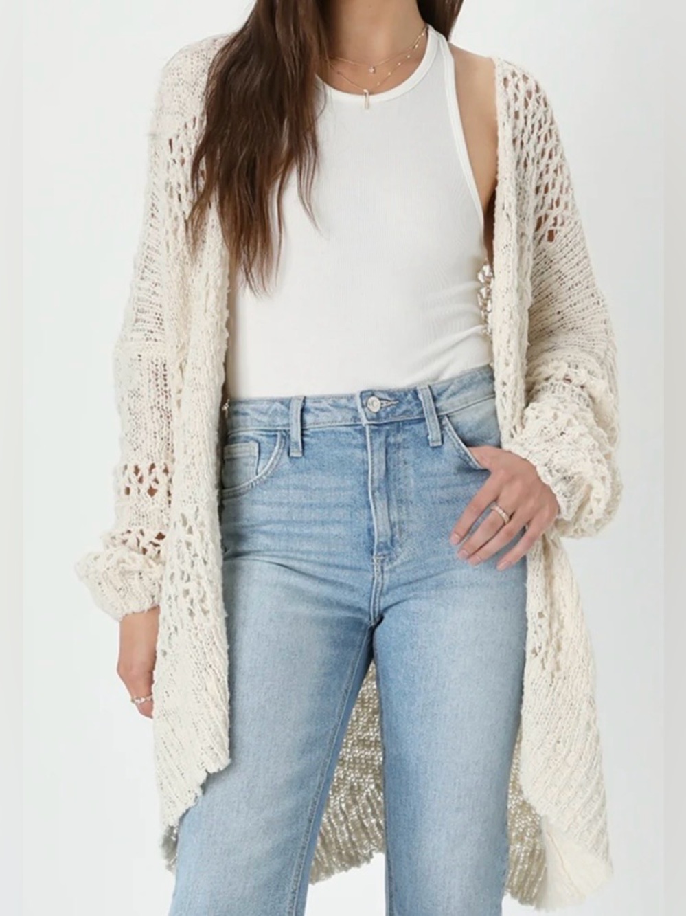 Lulu's Crochet it Ain't So Ivory Oversized Cardigan Sweater - Picture 3 of 8